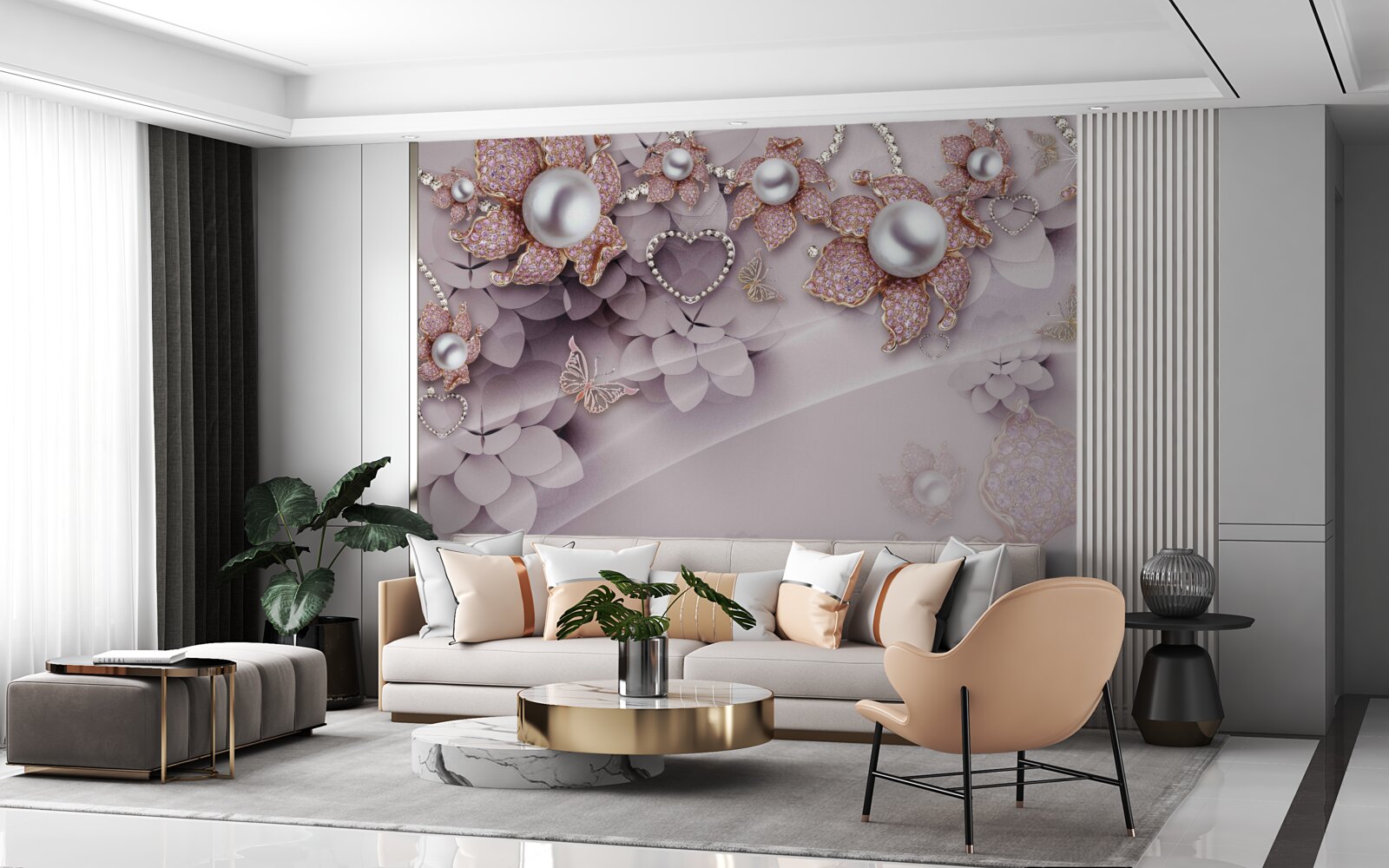 Fototapeta kwiaty abstrakcyjnie utworzone z pereł i kamieni szlachetnych