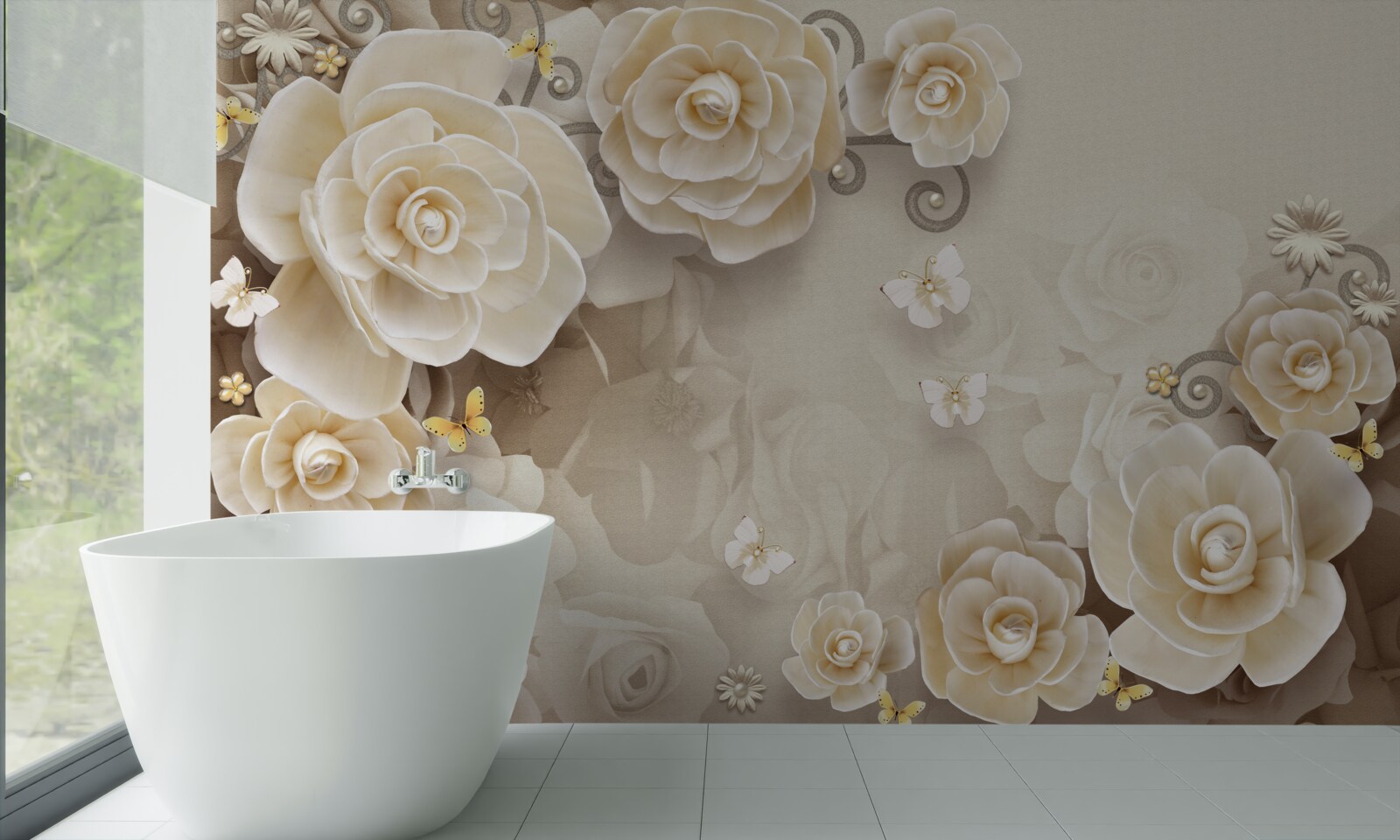 Fototapeta kwiaty z perłami na jasnej powierzchni