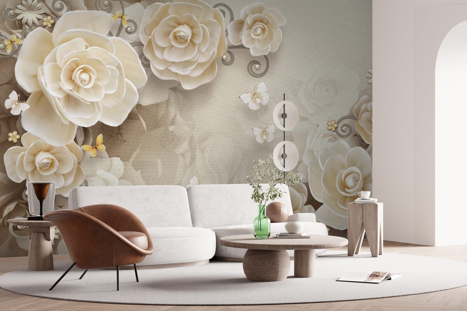 Fototapeta kwiaty z perłami na jasnej powierzchni