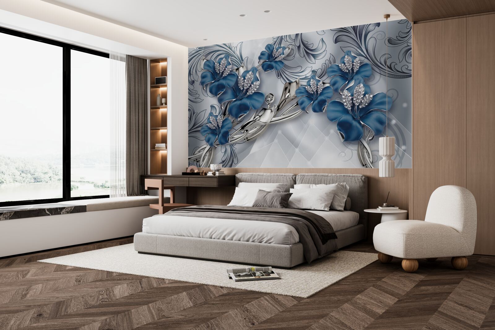 Fototapeta srebrno-niebieskie kwiaty