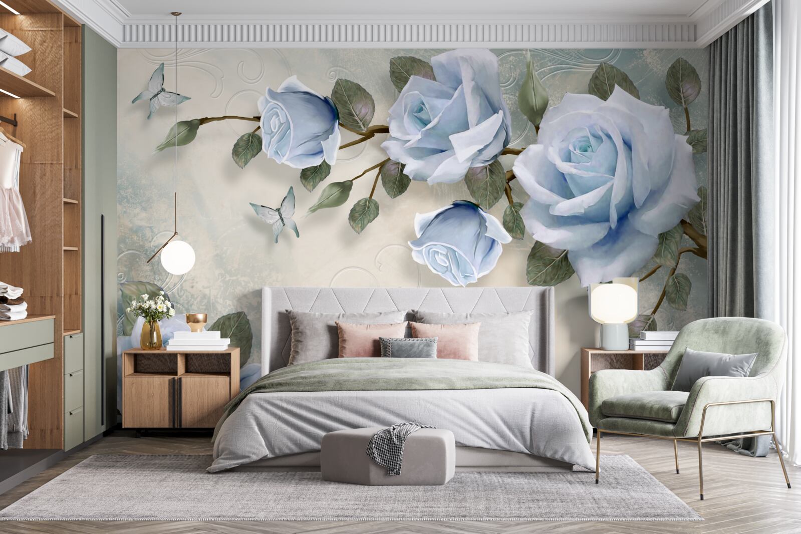 Fototapeta pełen wdzięku pąki jasnej róży na łodydze