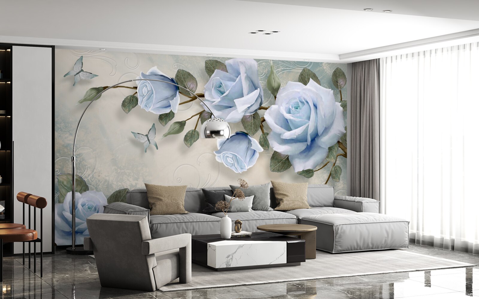 Fototapeta pełen wdzięku pąki jasnej róży na łodydze