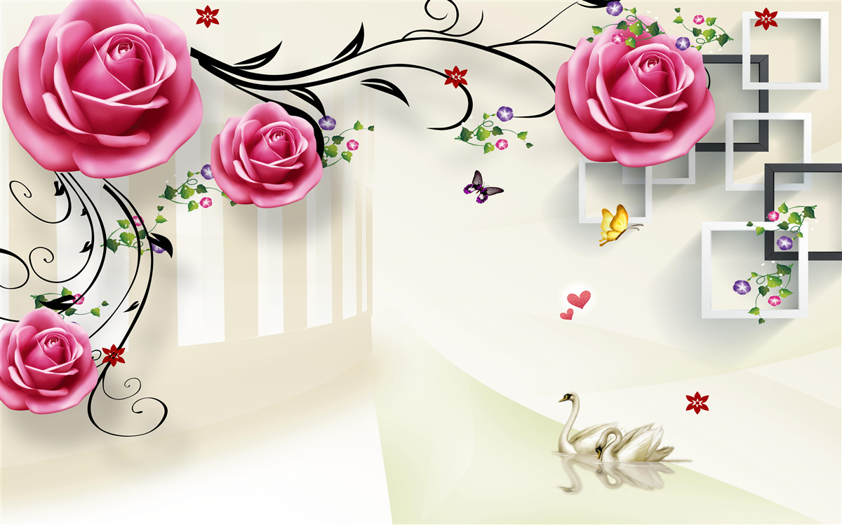 Fototapeta srebrne gałęzie z różowymi różami