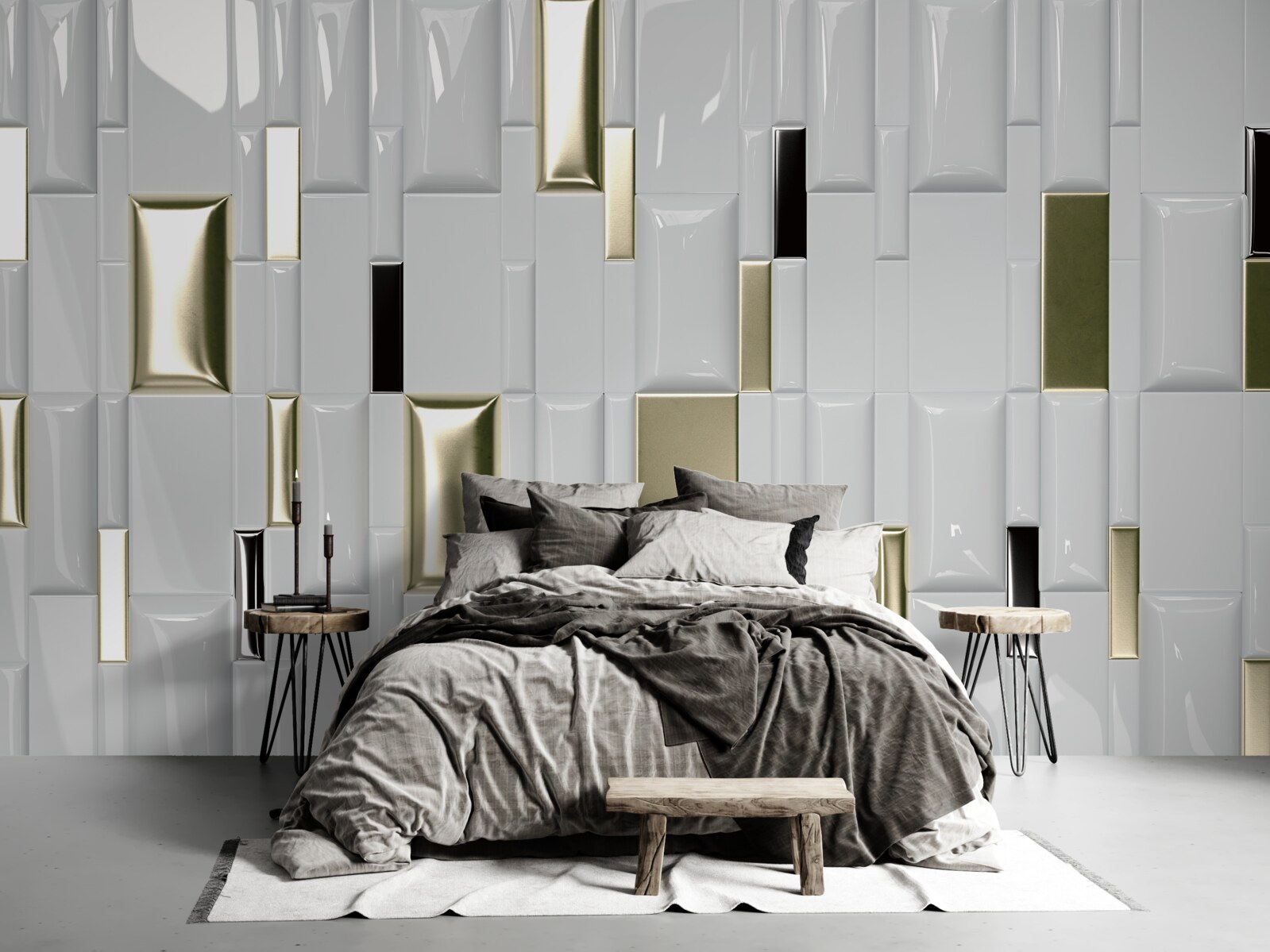 Fototapeta płytki o błyszczącej powierzchni i złotych elementach