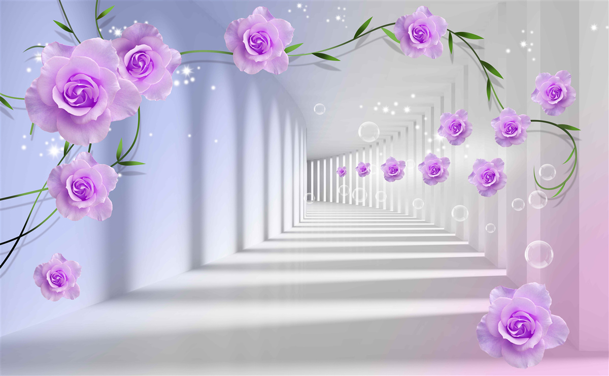 Fototapeta korytarz jest długi, a róże są liliowe