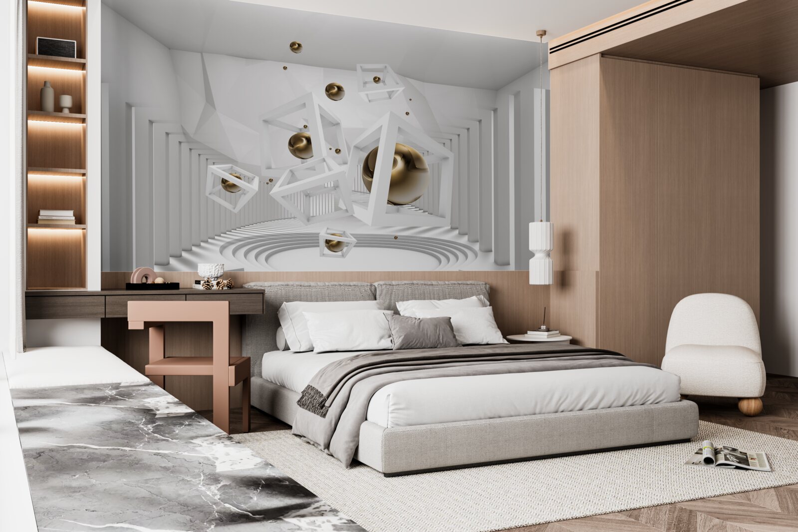 Fototapeta złote kule i białe kostki