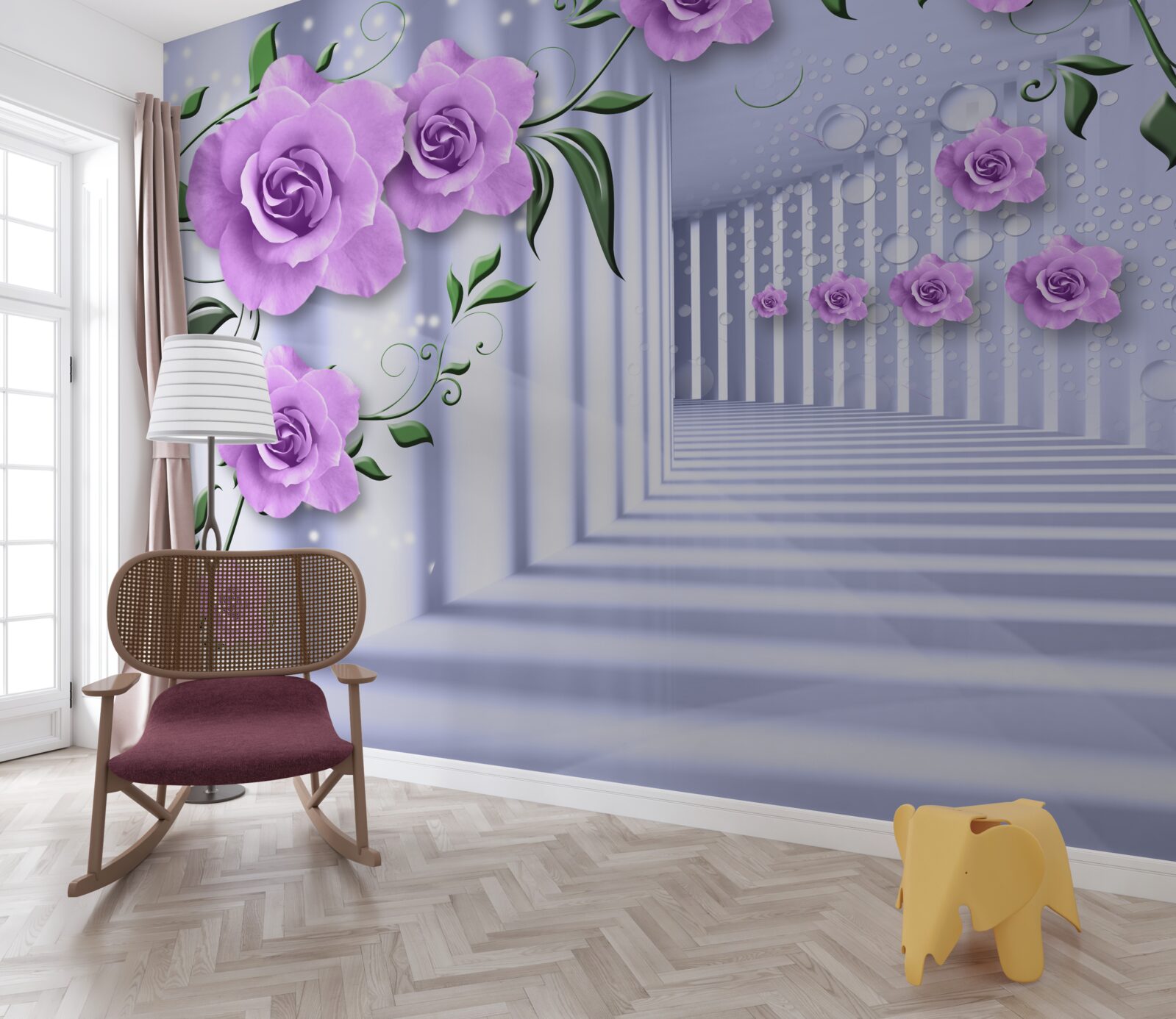 Fototapeta różowe gałęzie bzu i śnieżnobiały korytarz