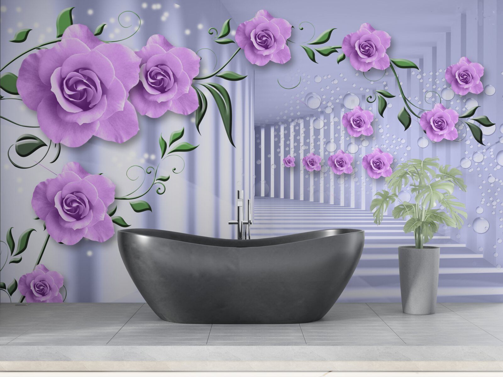 Fototapeta różowe gałęzie bzu i śnieżnobiały korytarz