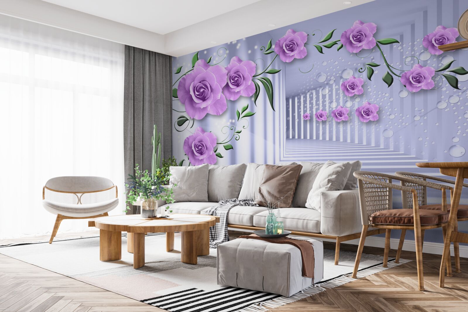 Fototapeta różowe gałęzie bzu i śnieżnobiały korytarz