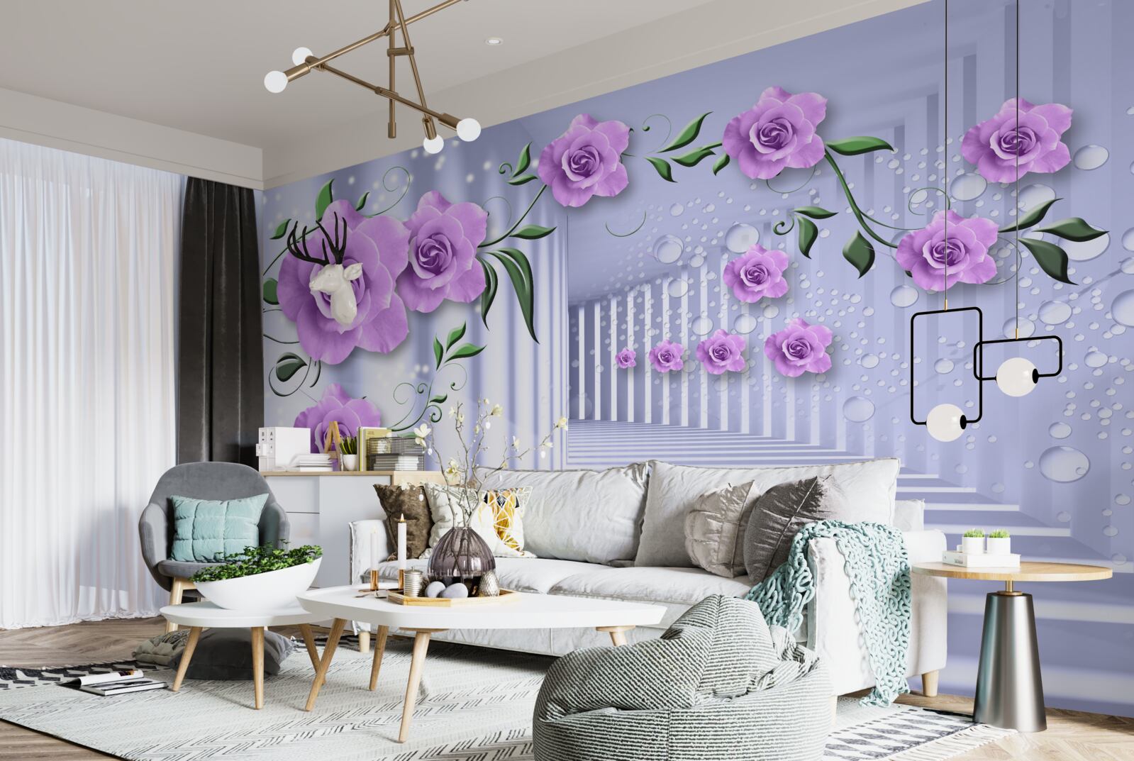 Fototapeta różowe gałęzie bzu i śnieżnobiały korytarz