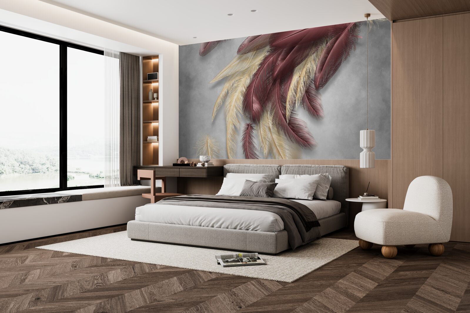 Fototapeta pióra w odcieniach złota i fioletu