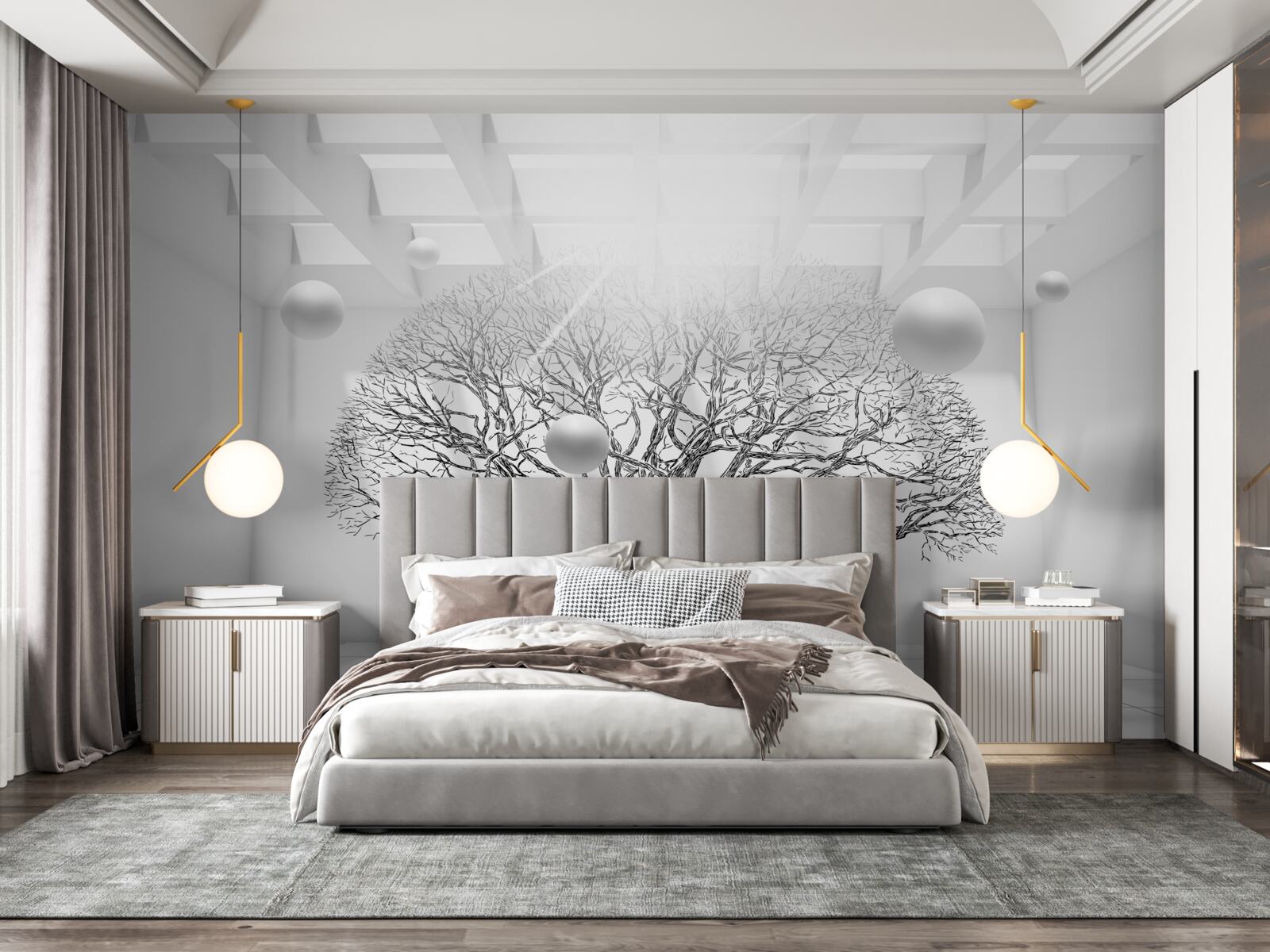 Fototapeta bezlistne drzewo w centrum jasnej przestrzeni