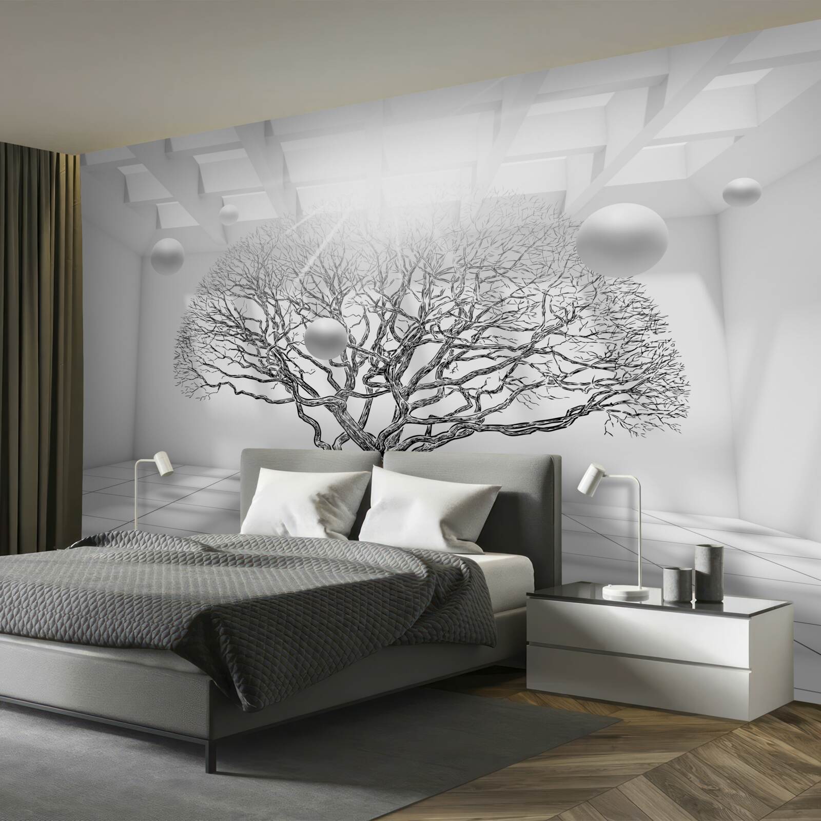 Fototapeta bezlistne drzewo w centrum jasnej przestrzeni