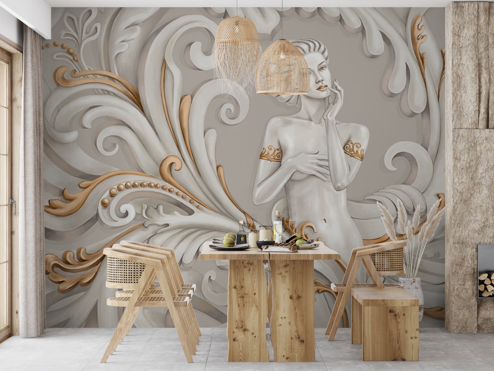 Fototapeta bez ubrania, białoskóra kobieta z białymi lokami z różowym odcieniem