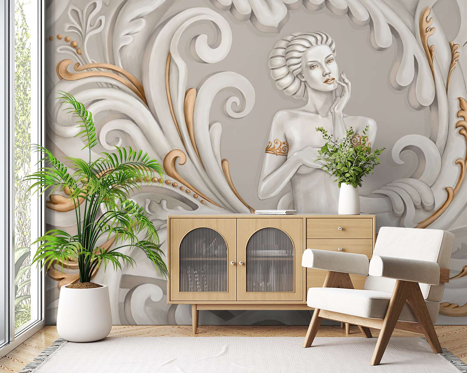 Fototapeta bez ubrania, białoskóra kobieta z białymi lokami z różowym odcieniem