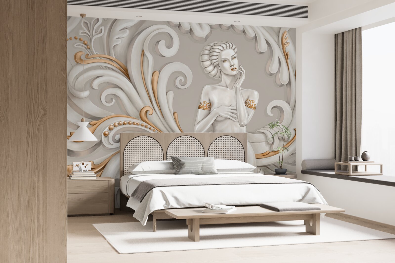 Fototapeta bez ubrania, białoskóra kobieta z białymi lokami z różowym odcieniem