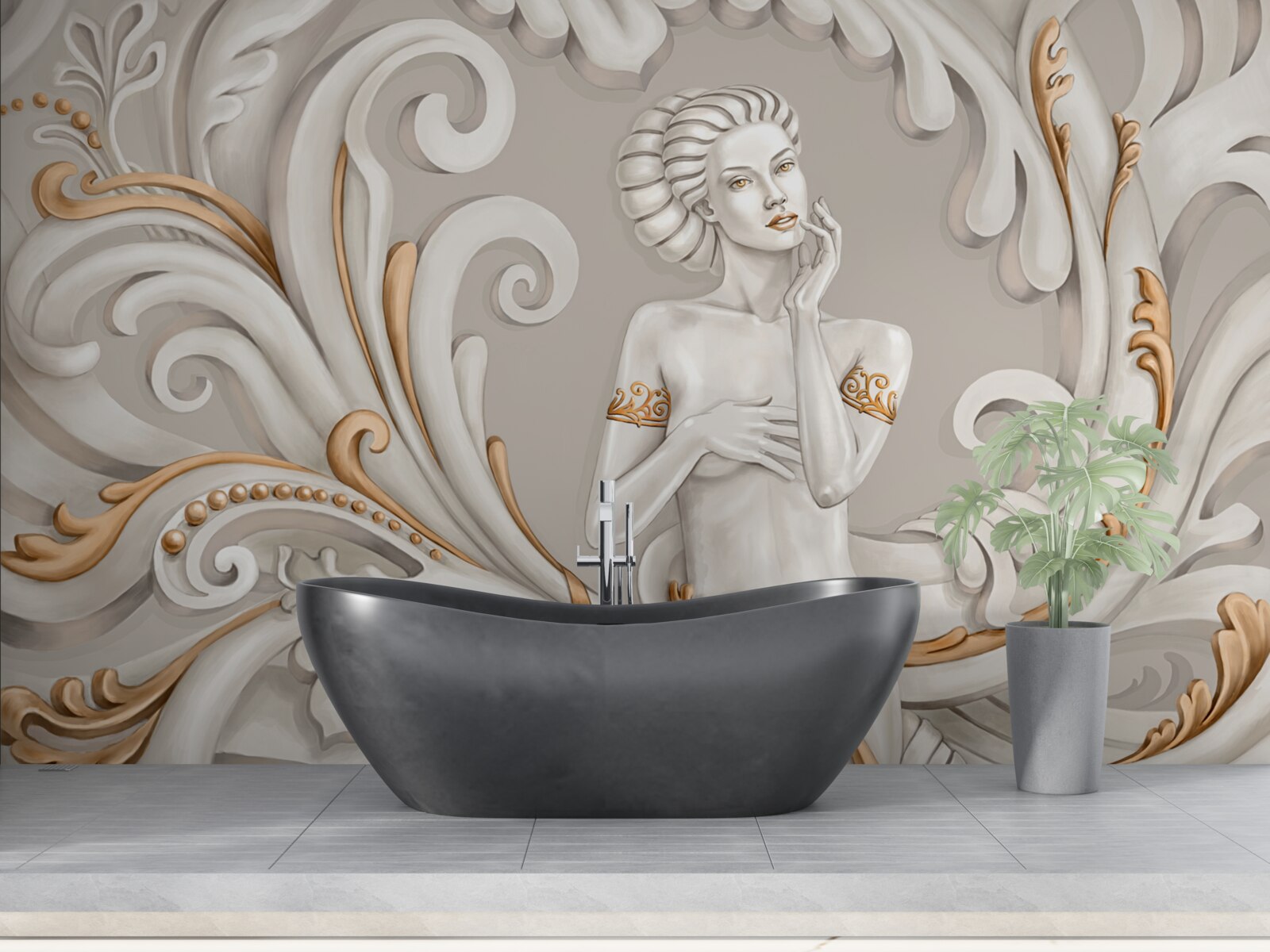 Fototapeta bez ubrania, białoskóra kobieta z białymi lokami z różowym odcieniem