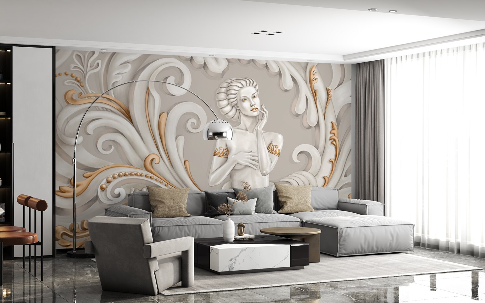 Fototapeta bez ubrania, białoskóra kobieta z białymi lokami z różowym odcieniem