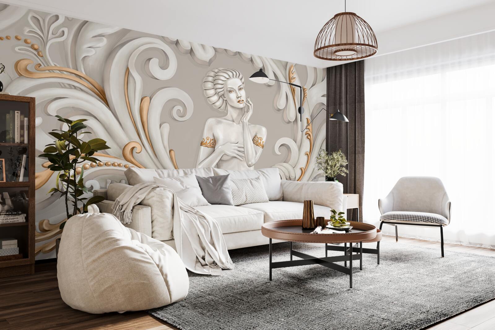 Fototapeta bez ubrania, białoskóra kobieta z białymi lokami z różowym odcieniem