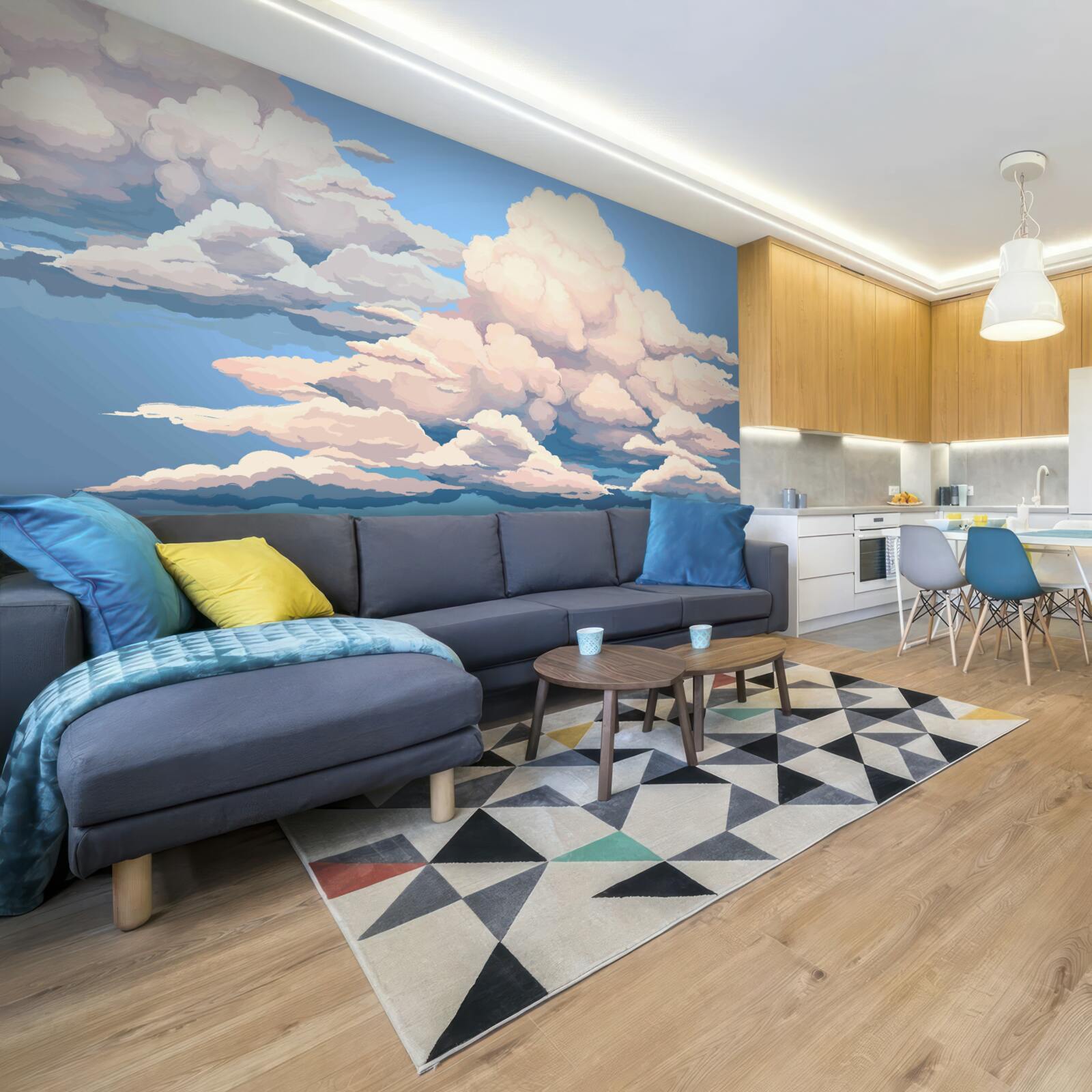 Fototapeta narysowane puszyste białe chmury