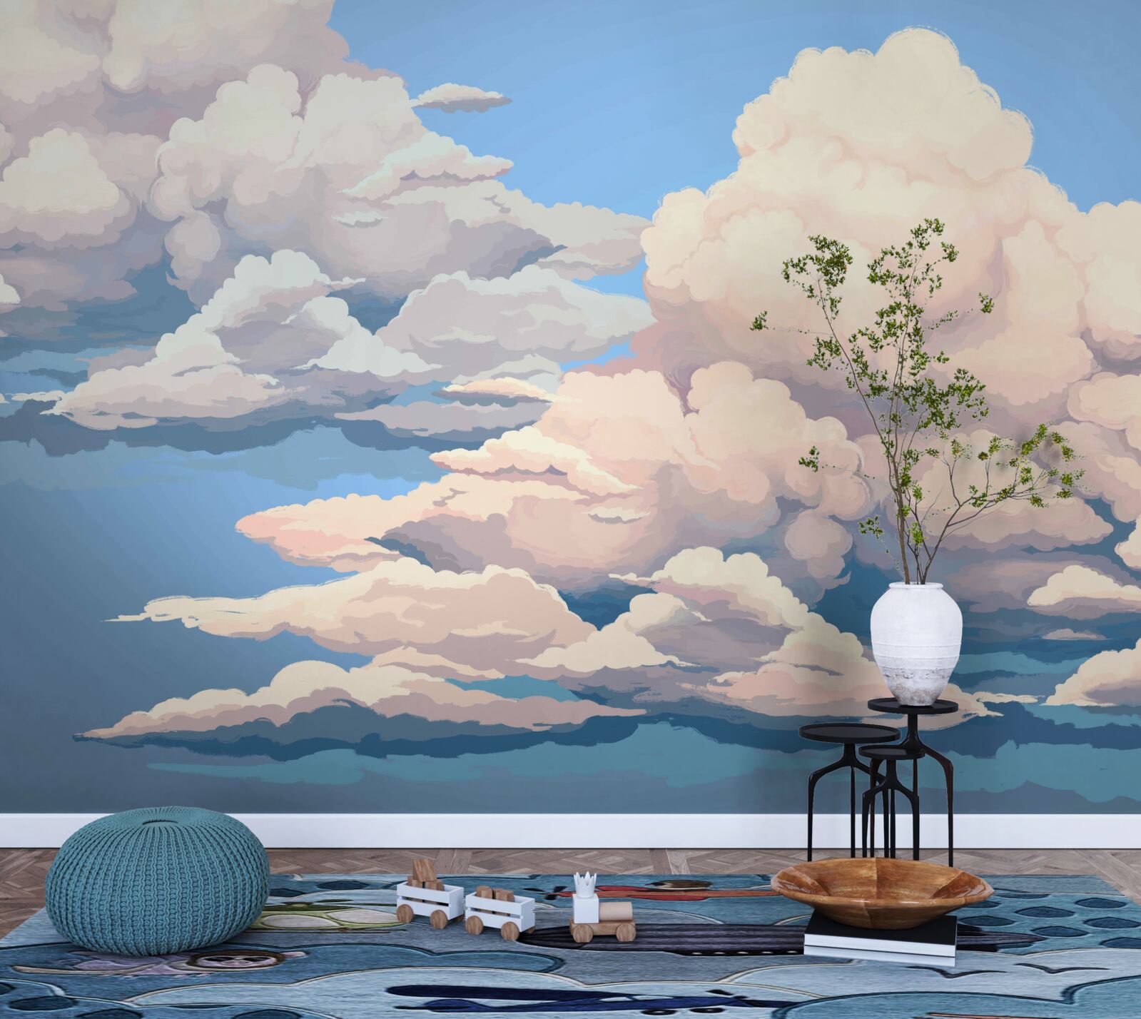 Fototapeta narysowane puszyste białe chmury