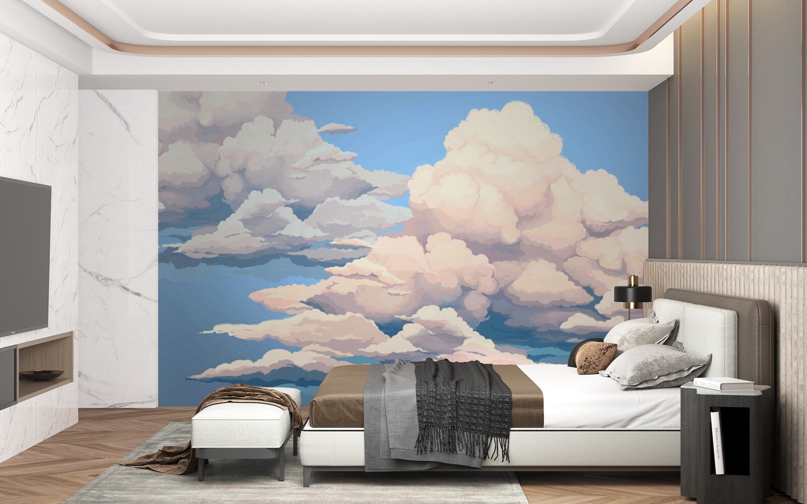 Fototapeta narysowane puszyste białe chmury