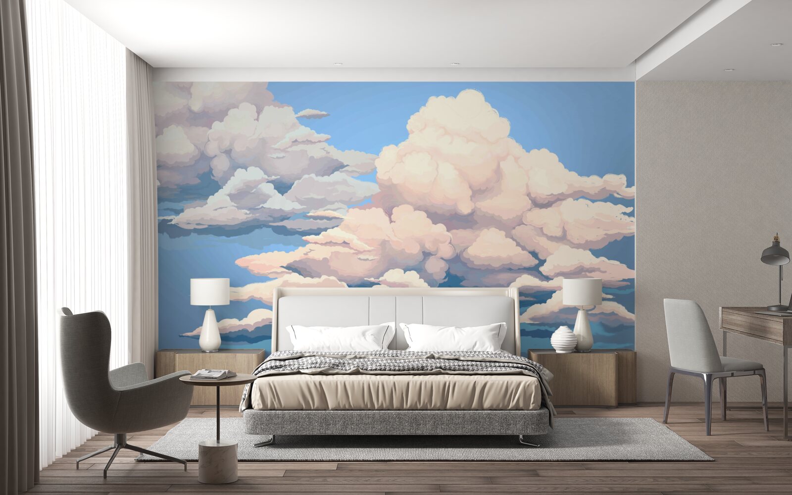 Fototapeta narysowane puszyste białe chmury