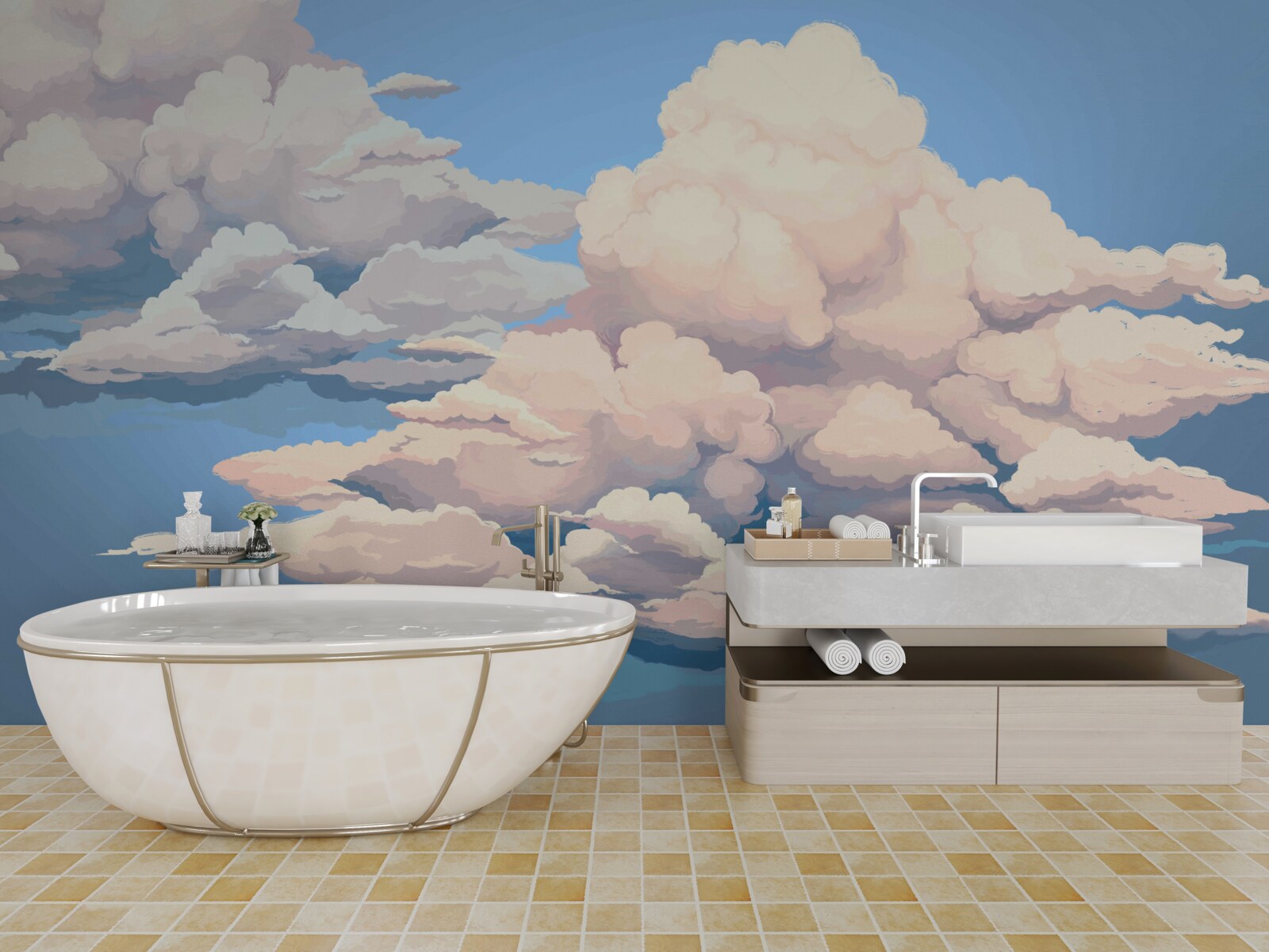 Fototapeta narysowane puszyste białe chmury