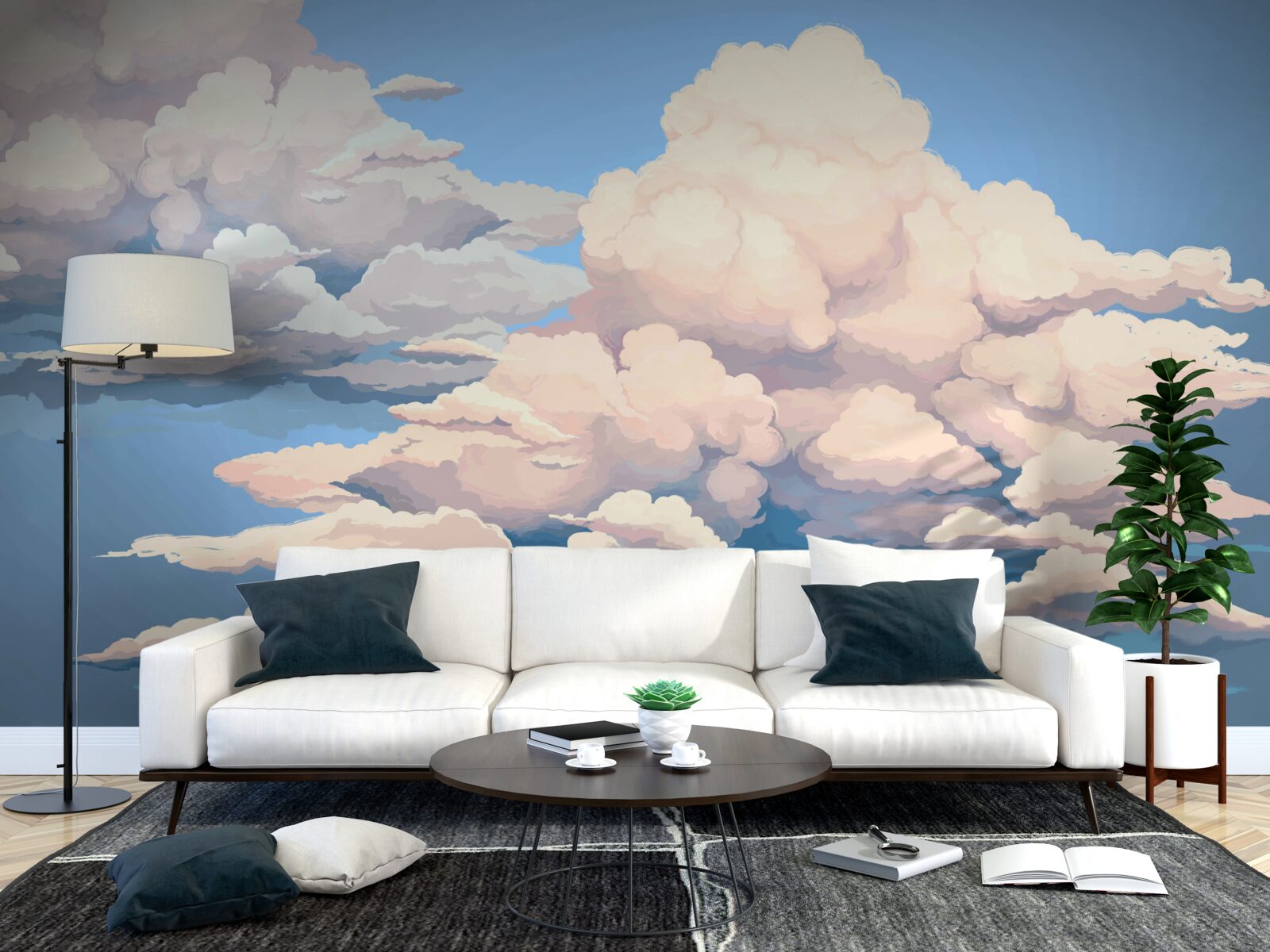 Fototapeta narysowane puszyste białe chmury