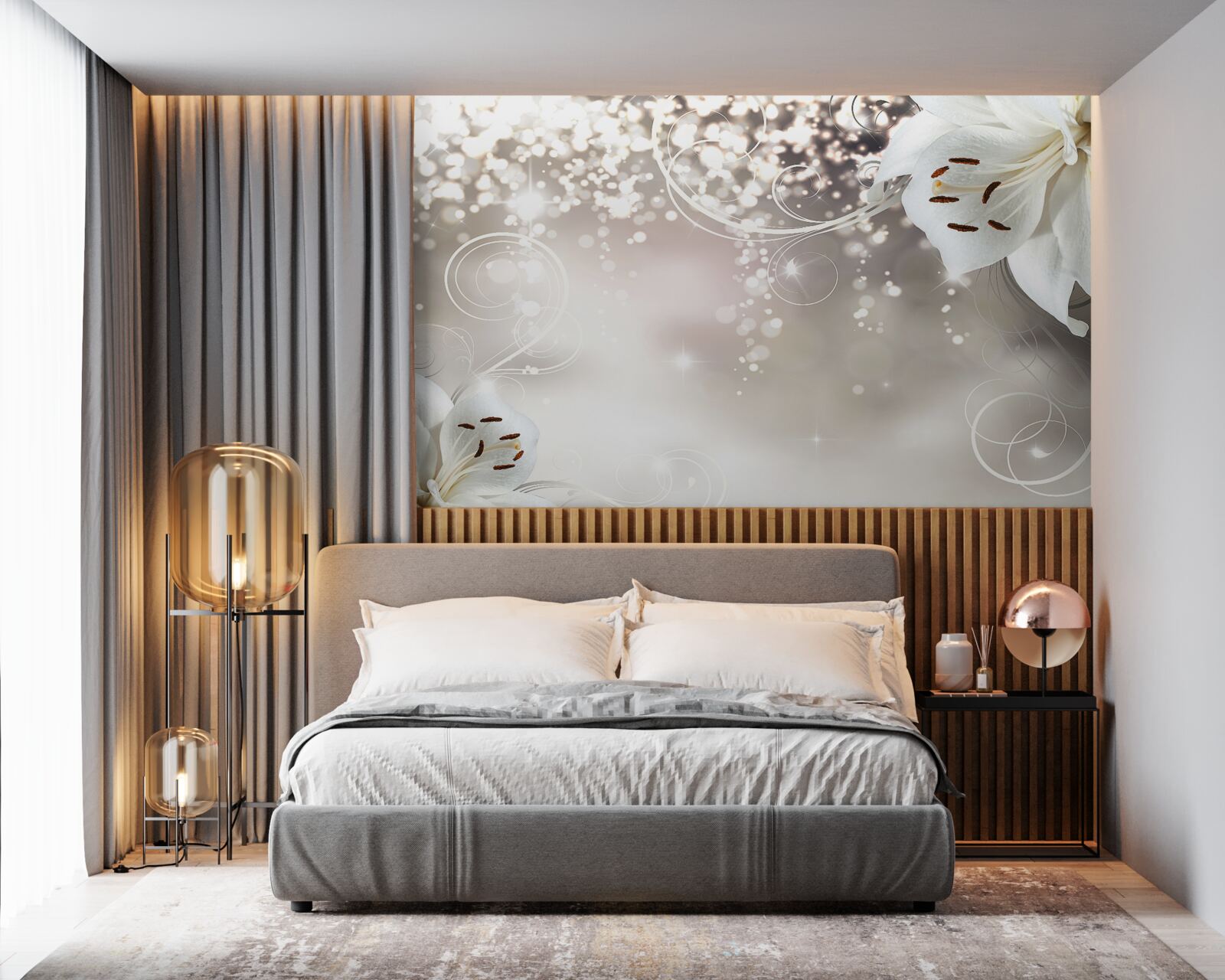 Fototapeta Świecące tło i szkarłatne lilie