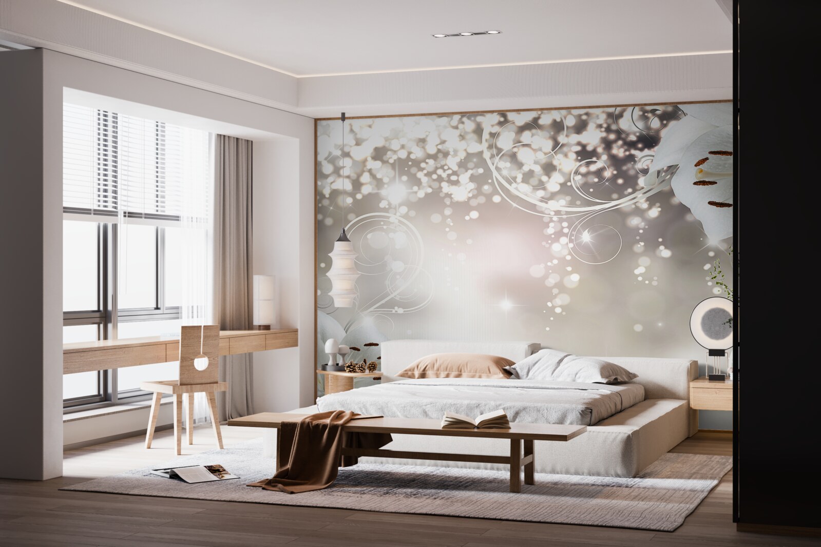 Fototapeta Świecące tło i szkarłatne lilie