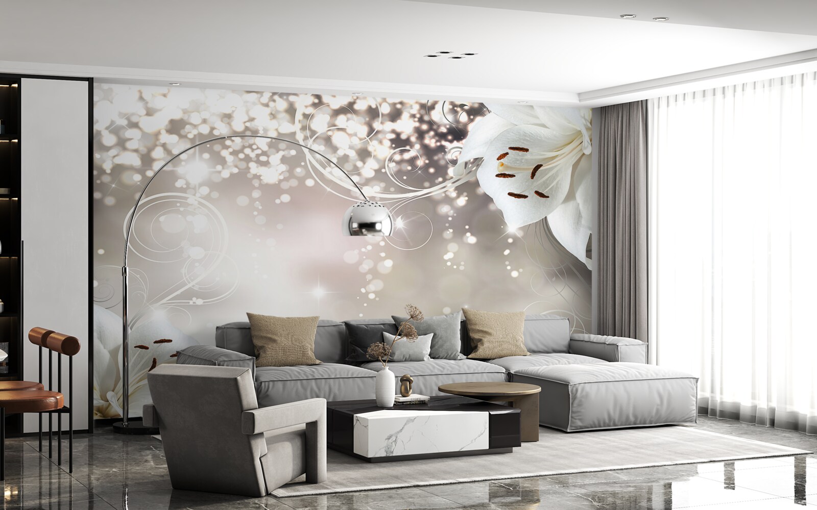 Fototapeta Świecące tło i szkarłatne lilie