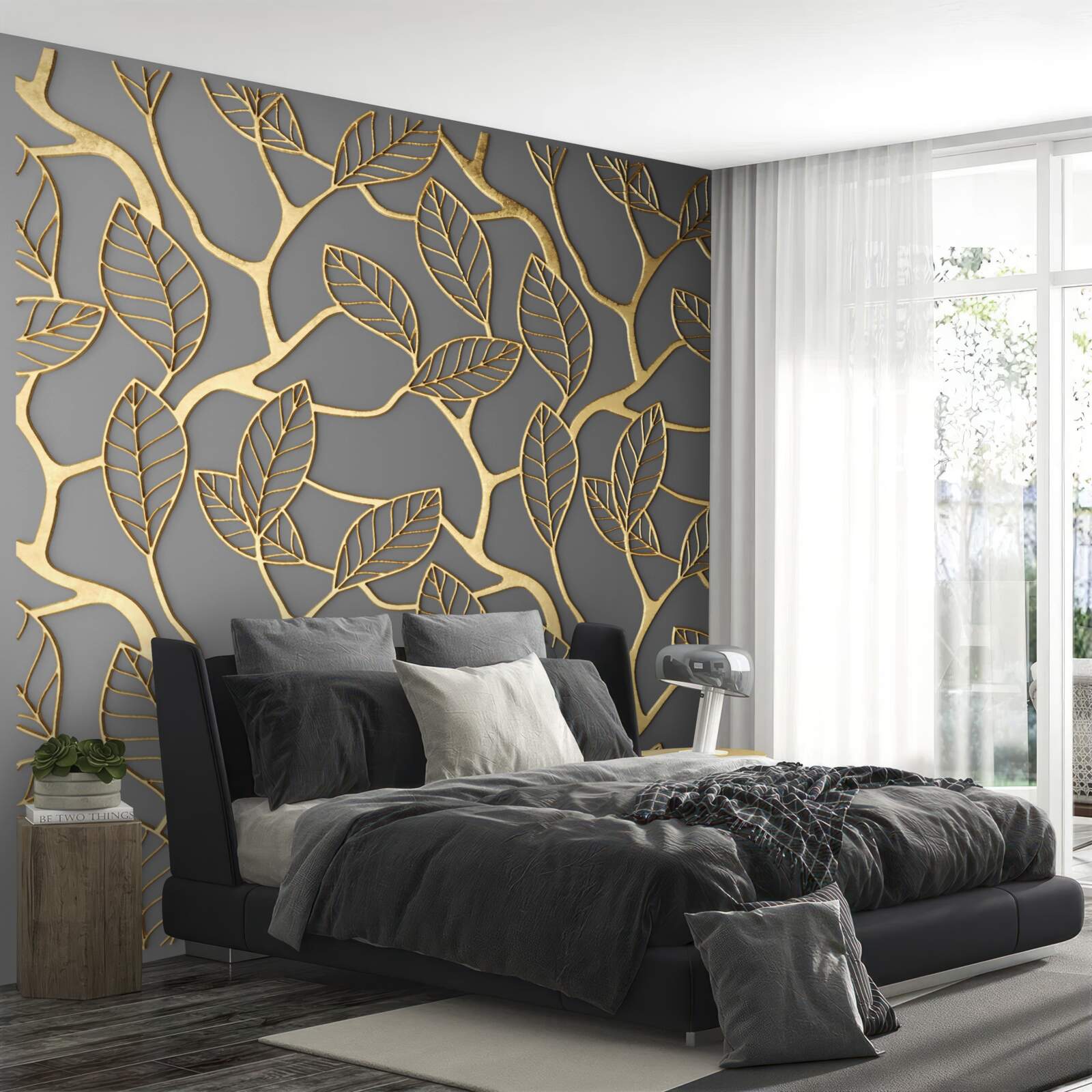 Fototapeta gałęzie i liście o złotym odcieniu