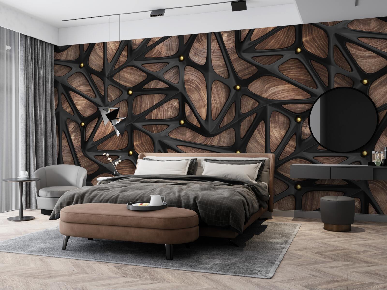 Fototapeta drewniane tło ozdobione jest czarnym wzorem