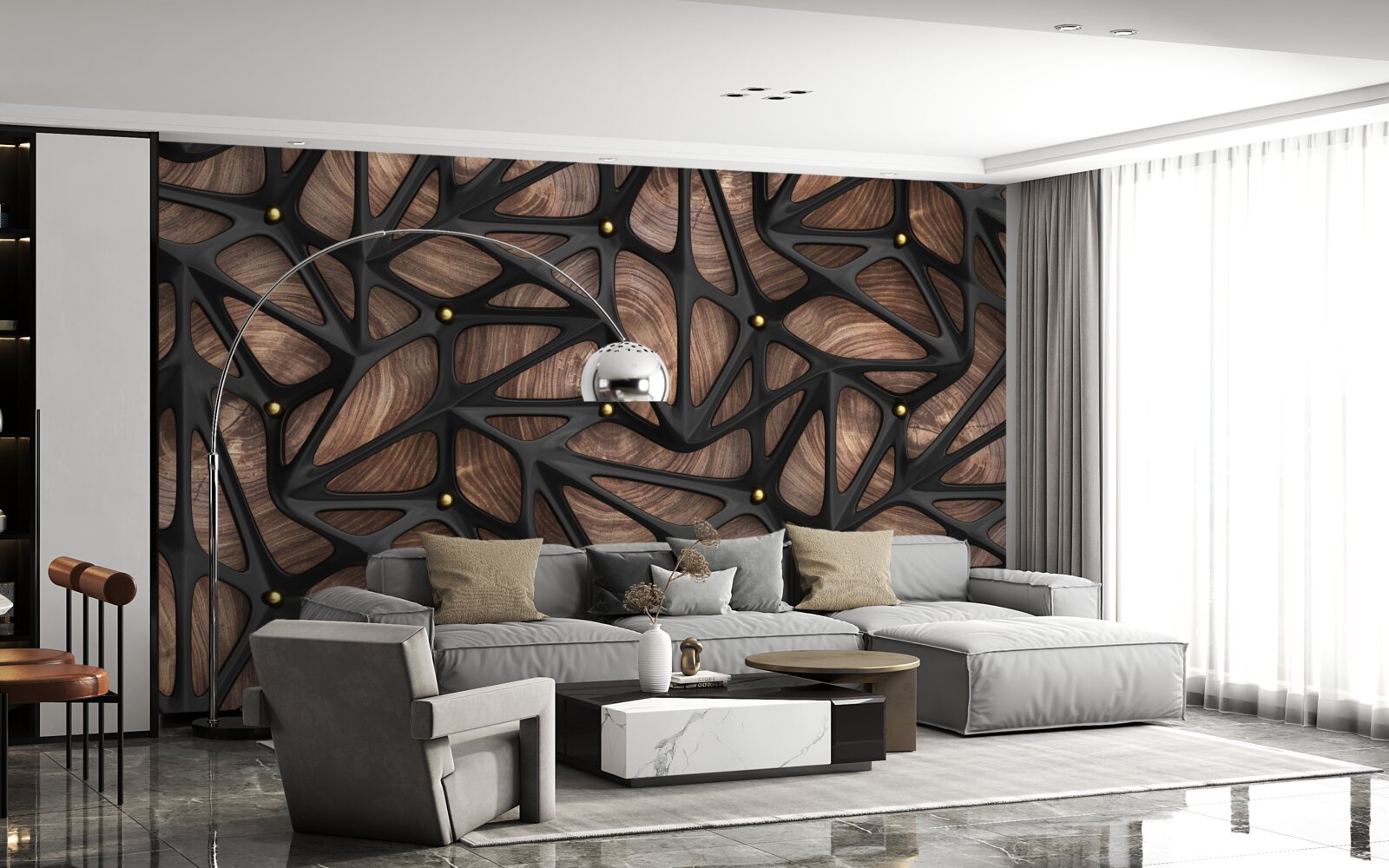 Fototapeta drewniane tło ozdobione jest czarnym wzorem