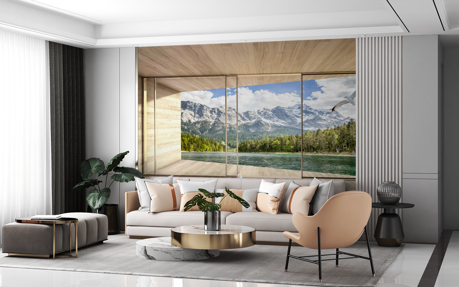 Fototapeta zapierający dech w piersiach krajobraz rzeki i gór