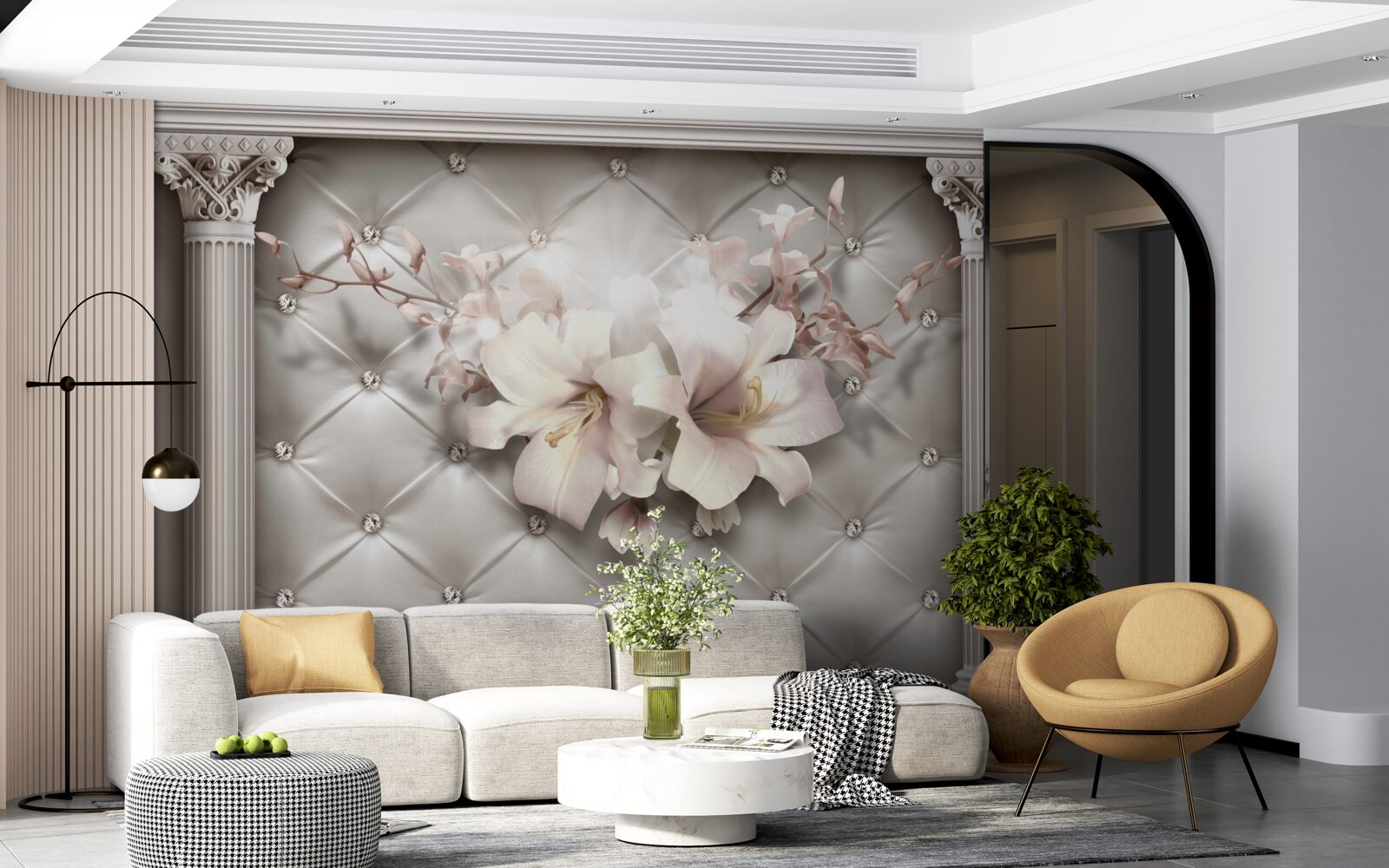 Fototapeta duże śnieżnobiałe lilie zdobiące ścianę