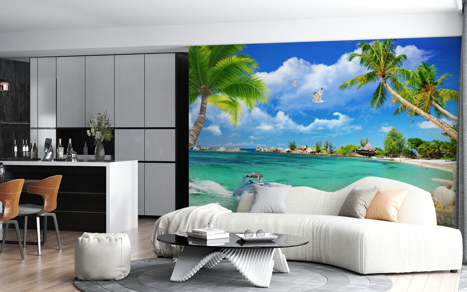 Fototapeta plaża na wyspie przyjmuje zbliżający się jacht