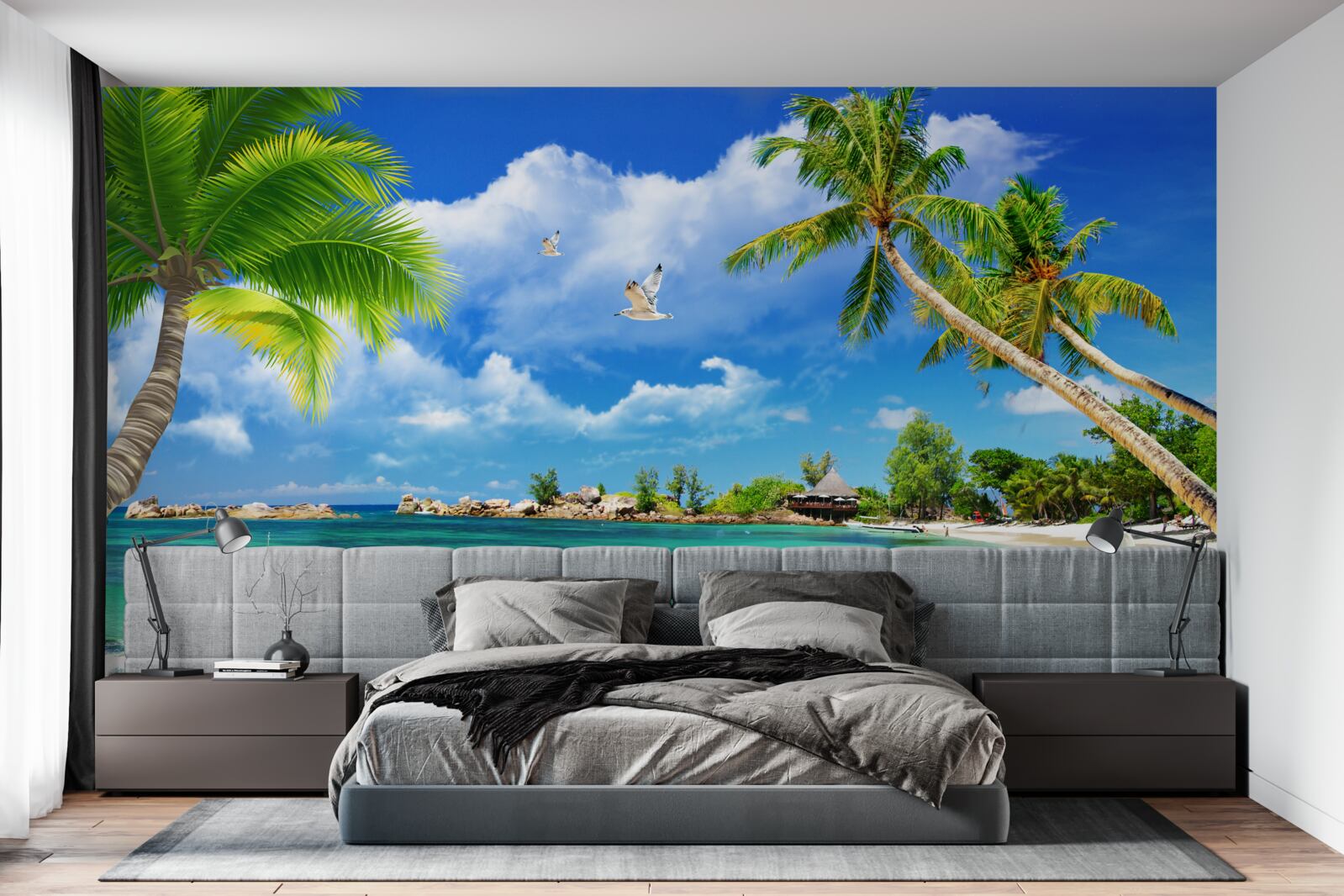 Fototapeta plaża na wyspie przyjmuje zbliżający się jacht