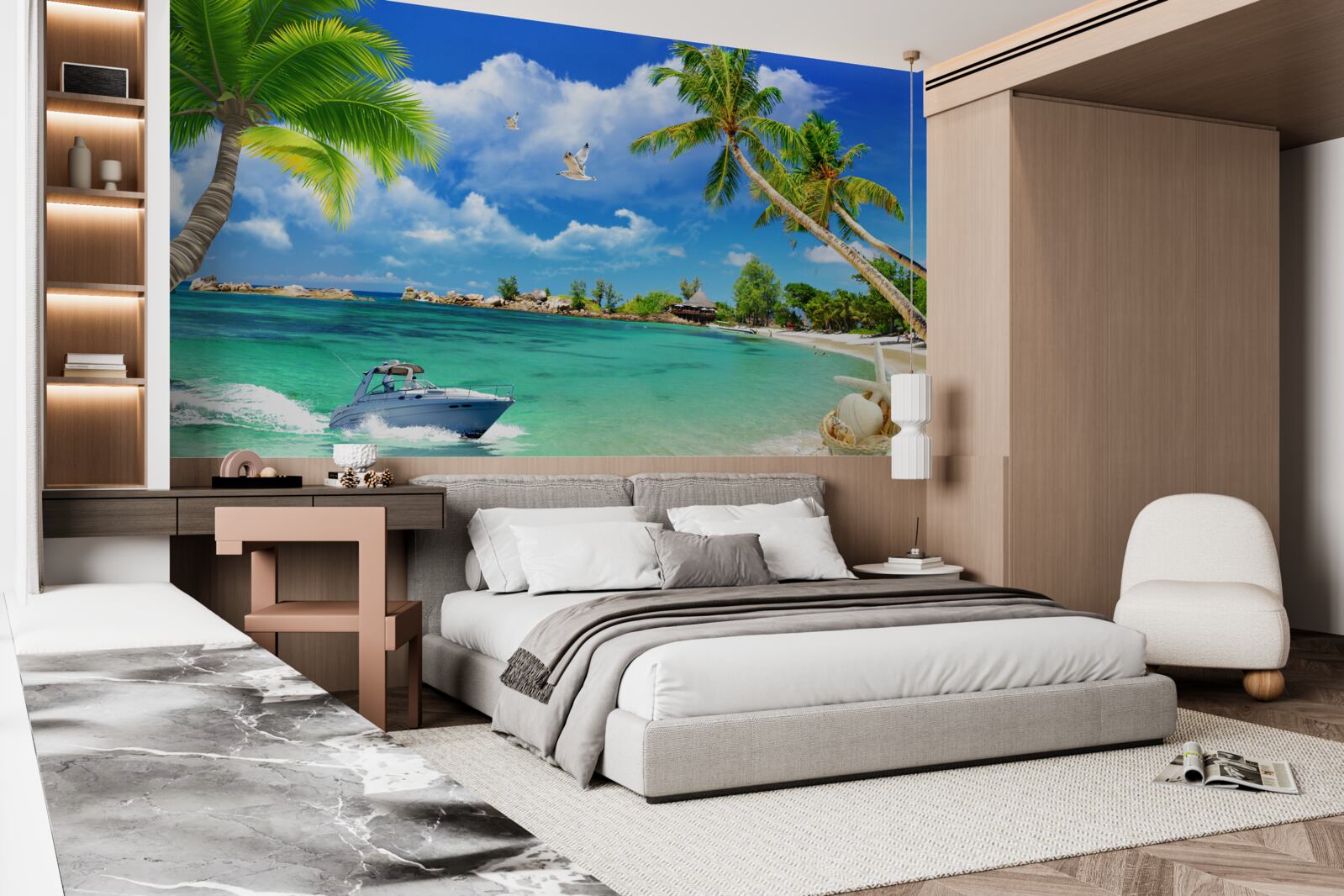 Fototapeta plaża na wyspie przyjmuje zbliżający się jacht