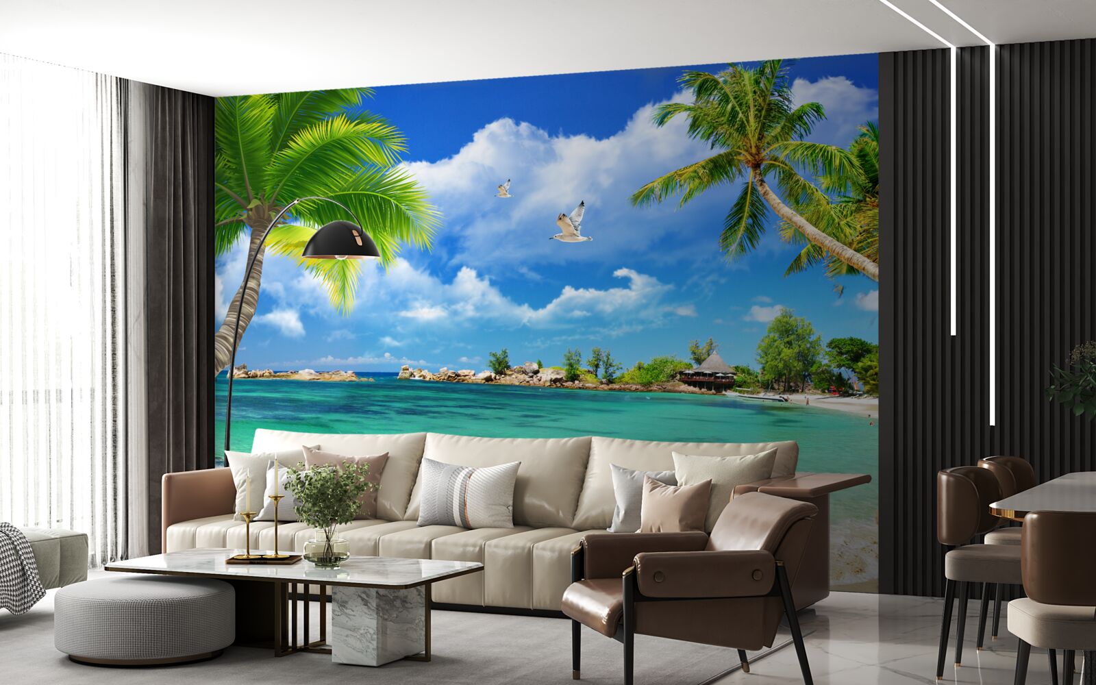 Fototapeta plaża na wyspie przyjmuje zbliżający się jacht