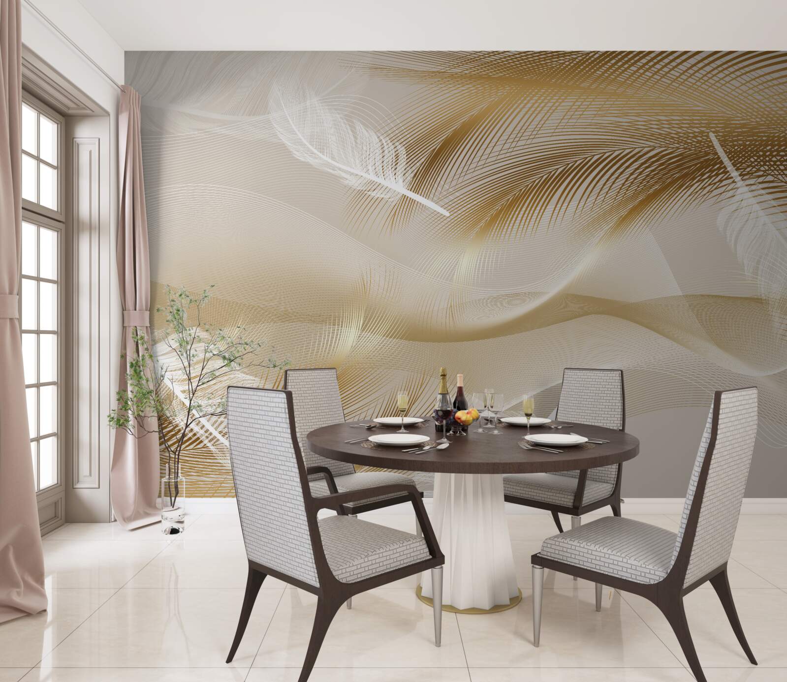 Fototapeta złote gałęzie i białe puch