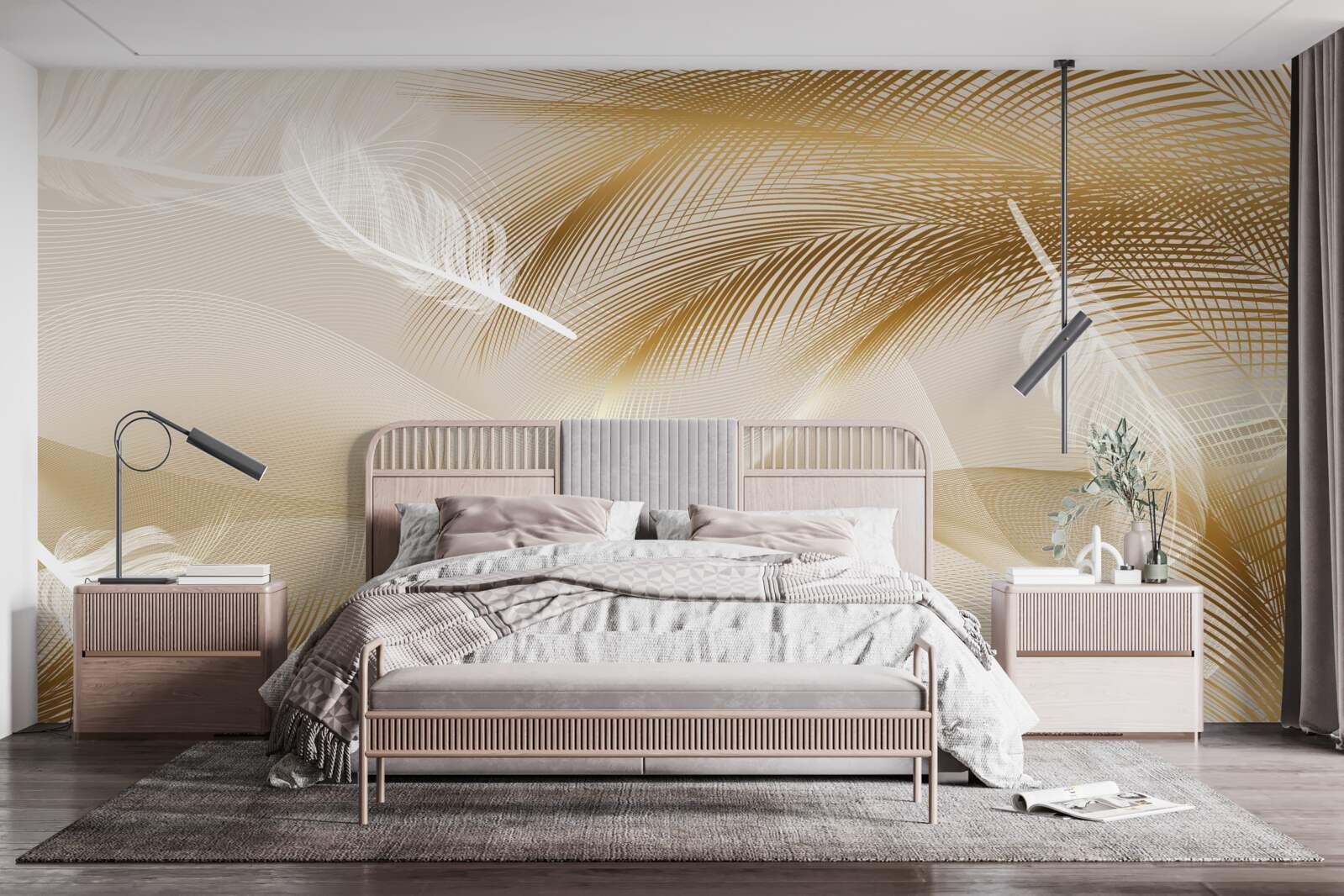 Fototapeta złote gałęzie i białe puch