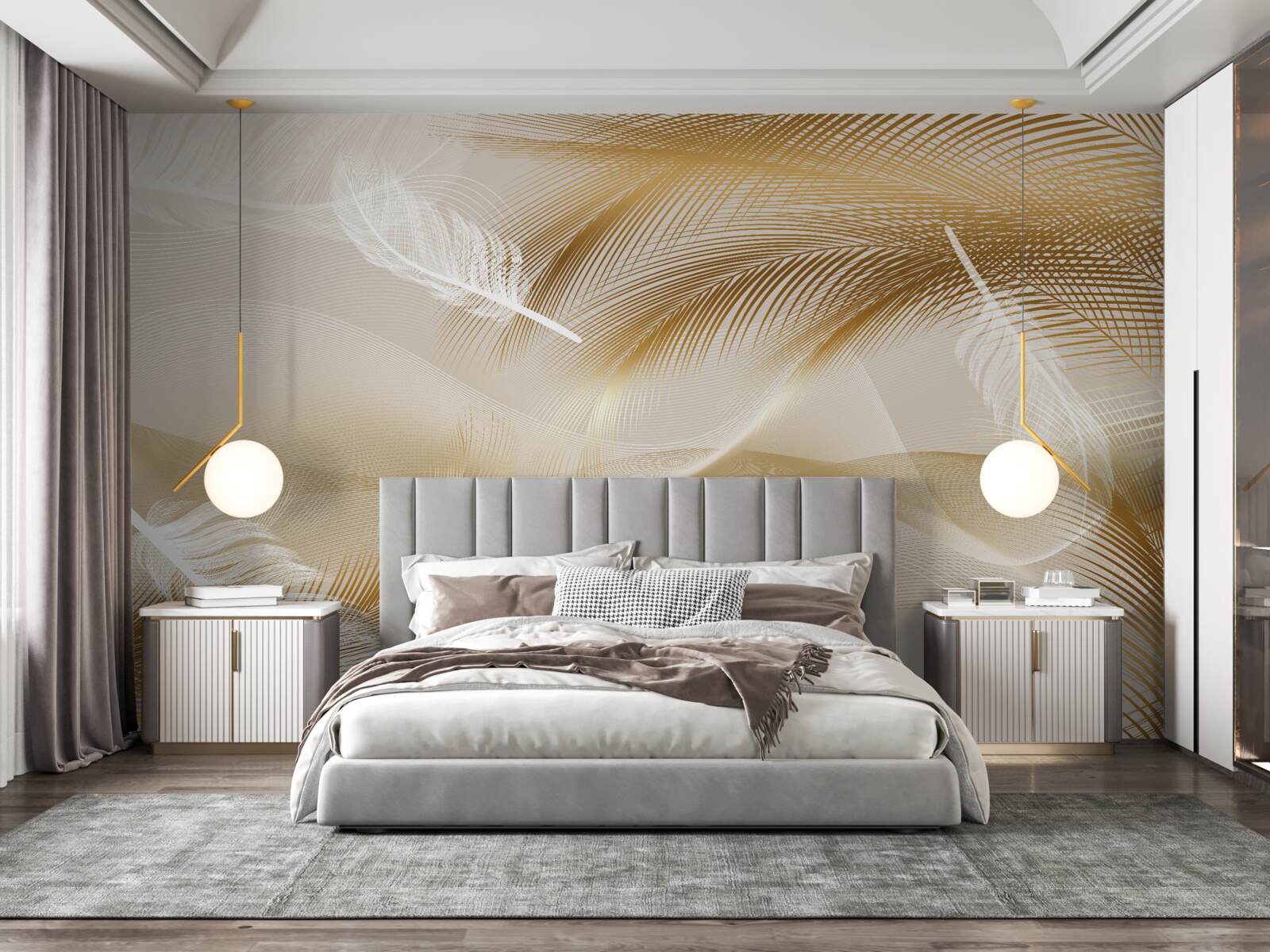 Fototapeta złote gałęzie i białe puch