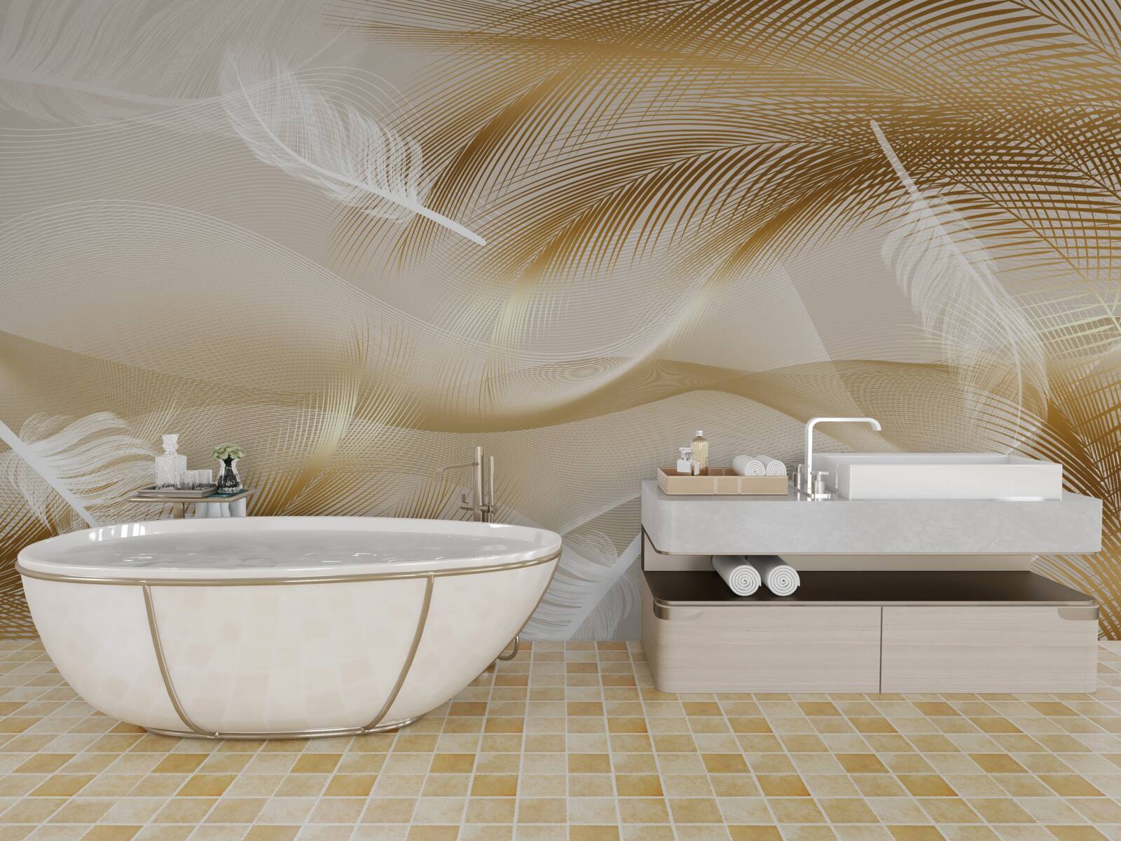 Fototapeta złote gałęzie i białe puch