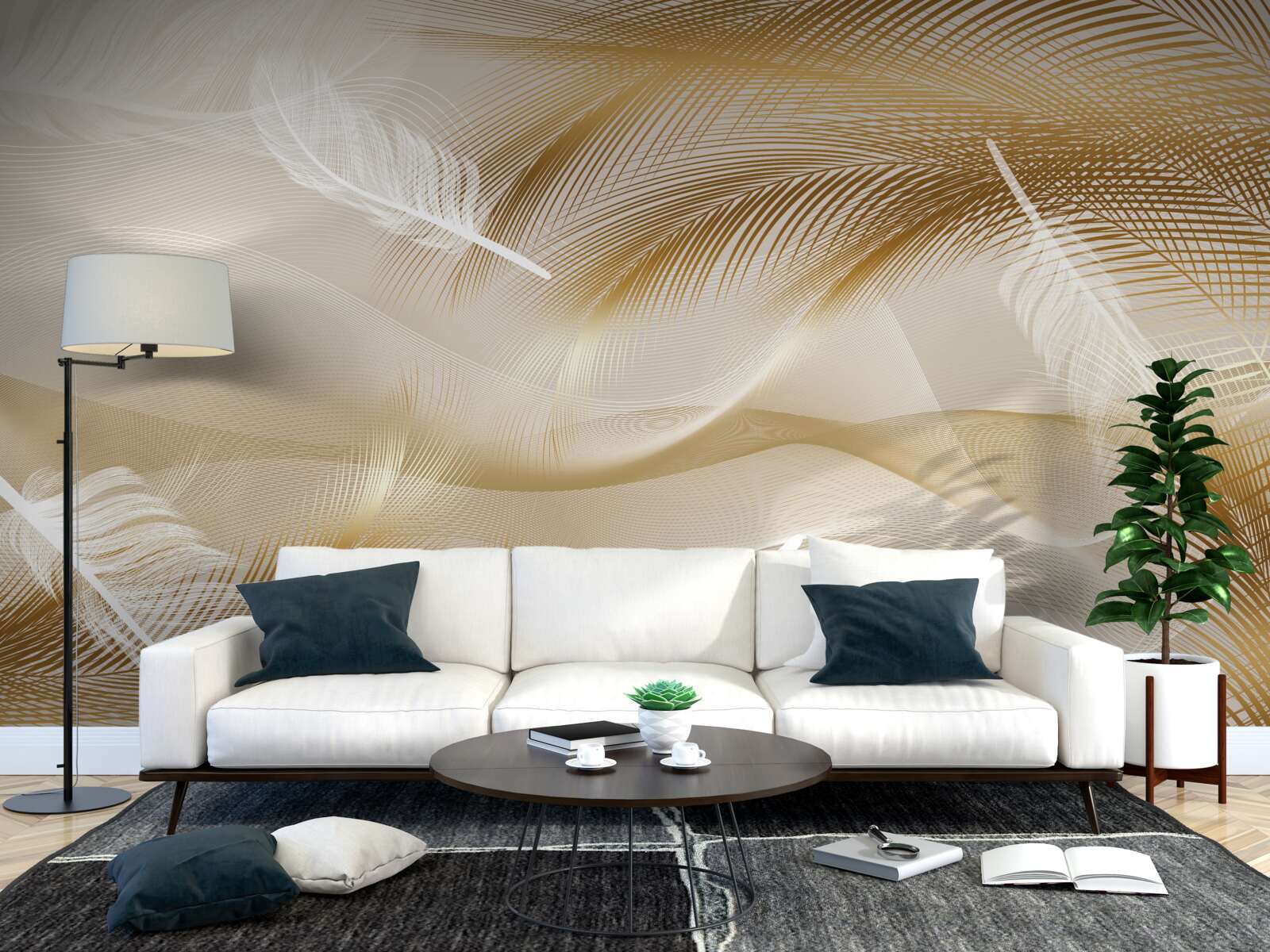 Fototapeta złote gałęzie i białe puch