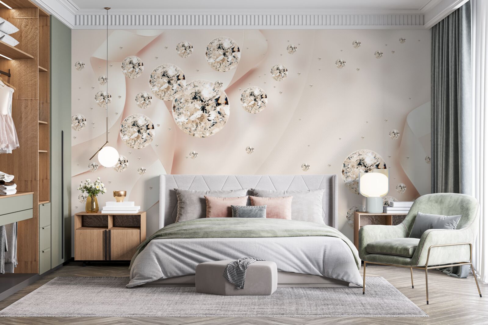 Fototapeta białe diamenty zachwycają na delikatnym różowym tle