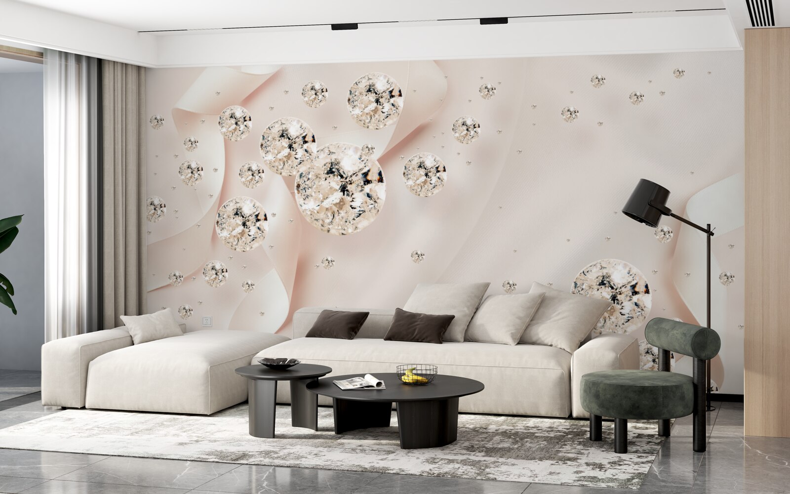 Fototapeta białe diamenty zachwycają na delikatnym różowym tle