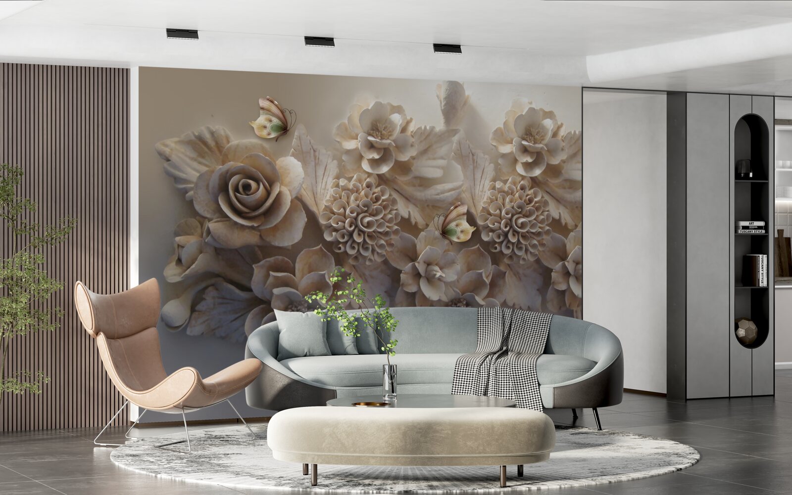 Fototapeta zestaw z dużych kwiatów w kremowej tonacji