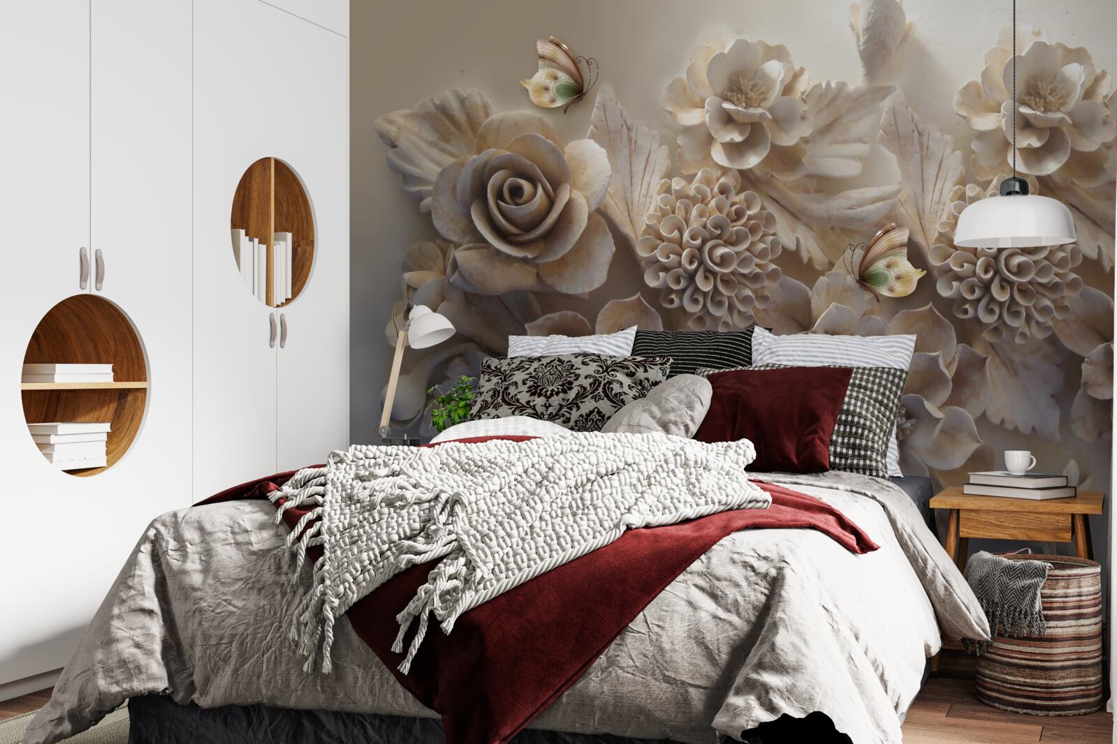 Fototapeta zestaw z dużych kwiatów w kremowej tonacji